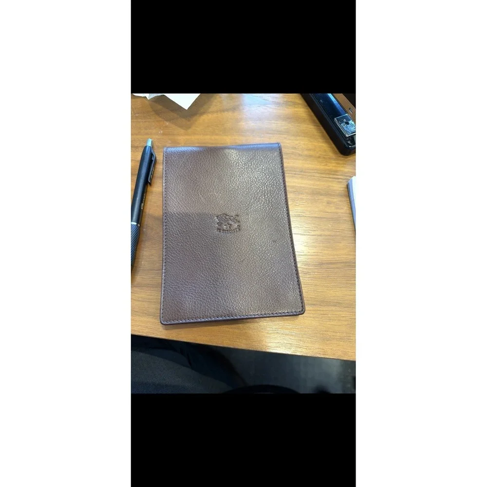 IL BISONTE Brown Italian LEATHER Note Pad Holder Made In Italy Pebbled Leather